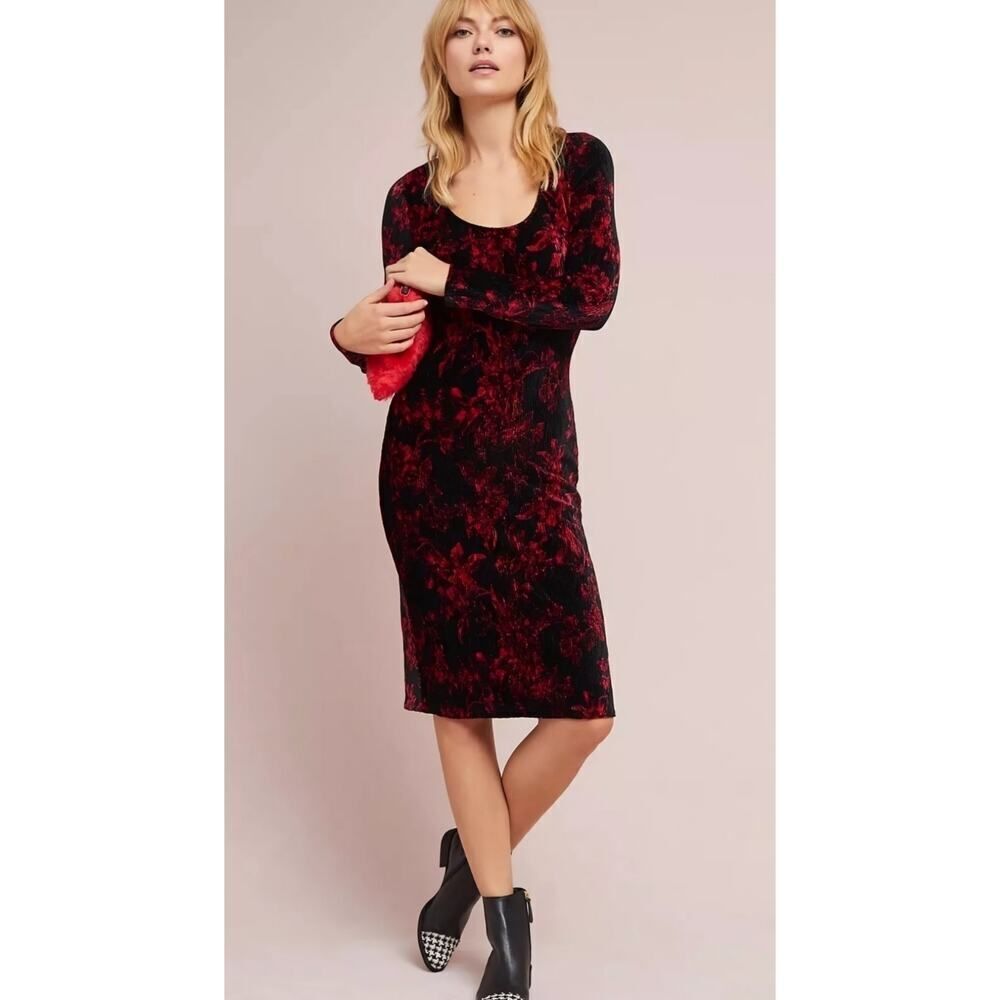 Anthropologie HD in Paris Dierdre Velvet Column Womens Red Dress Size Small S